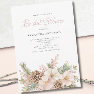 Pink Floral Winter Pine Bridal Shower Invitation