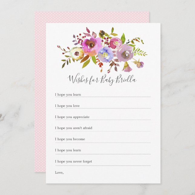Pink Floral Wishes for Baby, baby shower game Invitation (Front/Back)