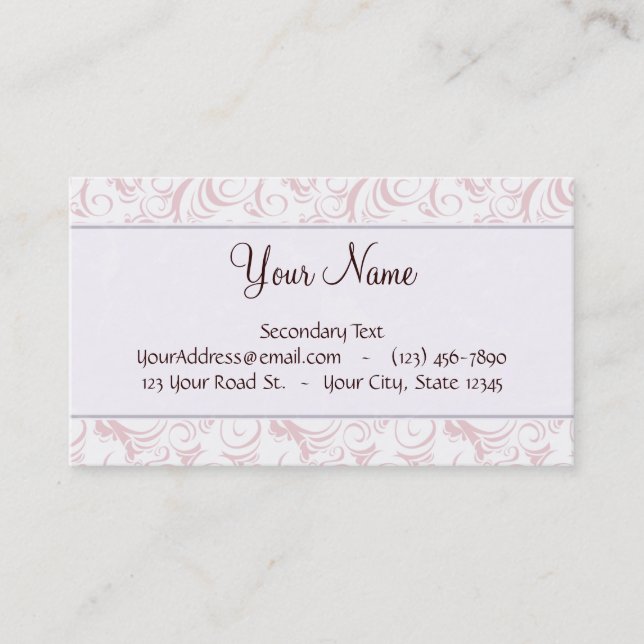 Pink Floral Wisps & Stripes with Monogram Business Card (Front)