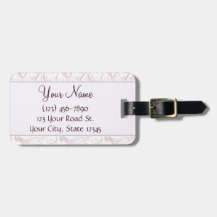 Pink Floral Wisps & Stripes with Monogram Luggage Tag