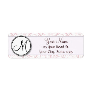 Pink Floral Wisps & Stripes with Monogram Return Address Label