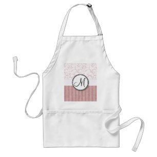 Pink Floral Wisps & Stripes with Monogram Standard Apron
