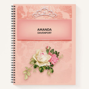 Pink floral with Diamond Tiara Princess Design Notebook