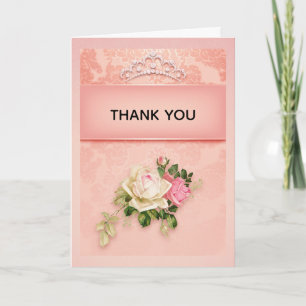 Pink floral with Diamond Tiara Princess Thank You Card