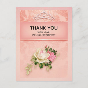 Pink floral with Diamond Tiara Princess Thank You Postcard