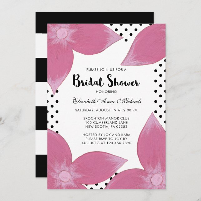 Pink Floral with Dots Bridal Shower Invitation (Front/Back)