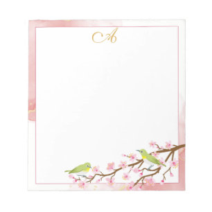 Pink Floral with pink gold Monogram Name Notepad