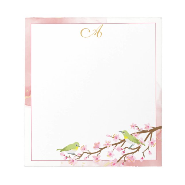 Pink Floral with pink gold Monogram Name Notepad (Front)