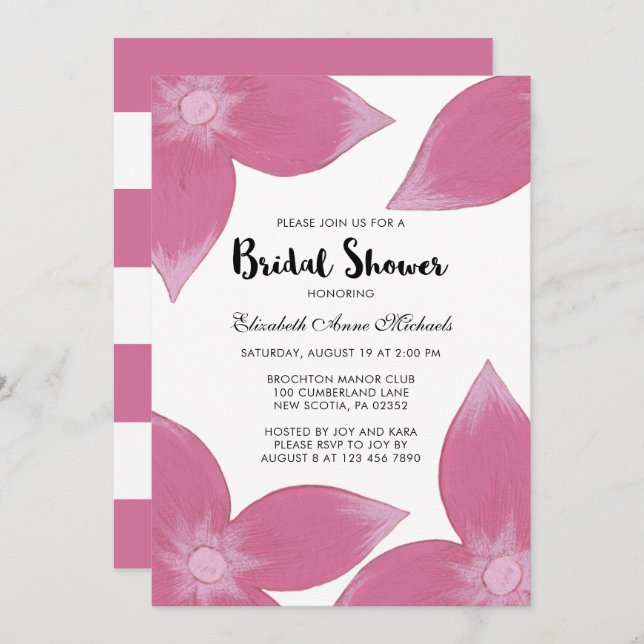 Pink Floral with Stripes Bridal Shower Invitation (Front/Back)
