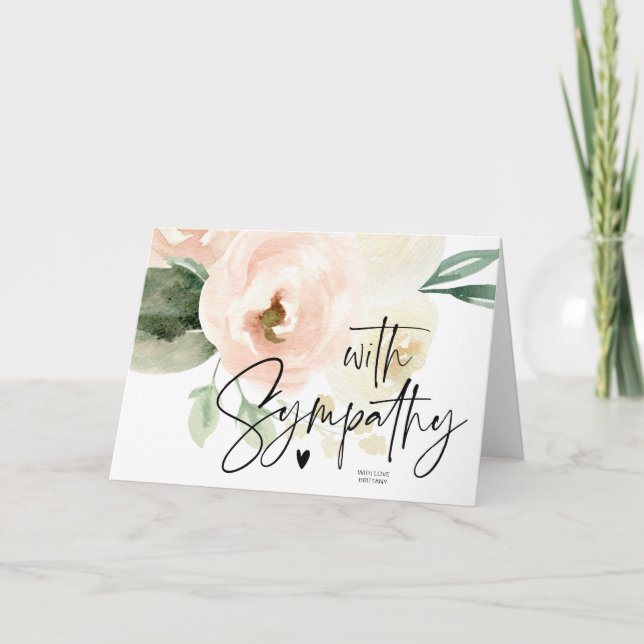 Pink Floral With Sympathy Condolence Grief Heart Card (Front)