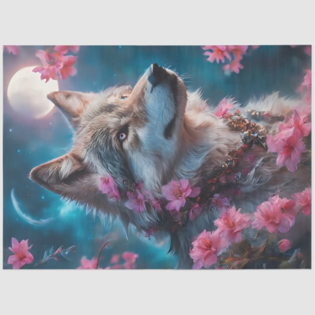 Pink Floral Wolf Tissue Paper (Front)