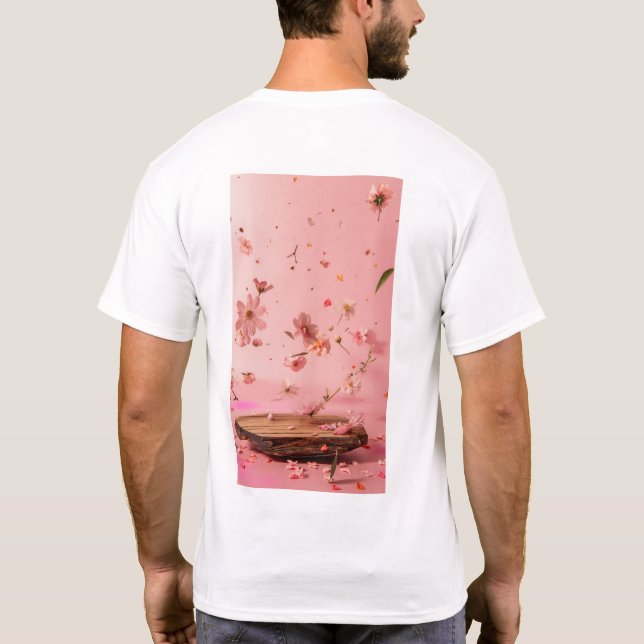 Pink Floral Wood Background T-shirt  (Back)