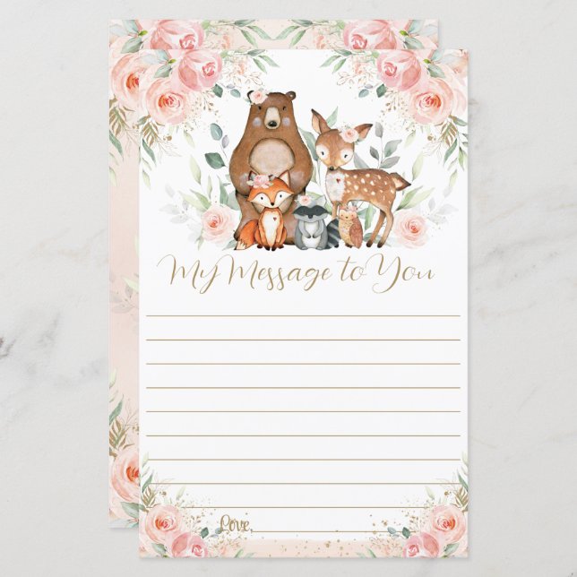 Pink Floral Woodland 1st Birthday Capsule Message  (Front/Back)