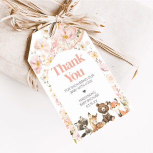 Pink Floral Woodland Animal Baby Shower Favour Tag