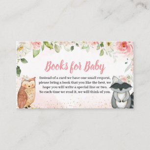 Pink Floral Woodland Baby Shower Books for Baby Enclosure Card