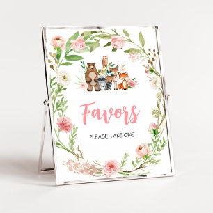 Pink Floral Woodland Baby Shower Favours Sign