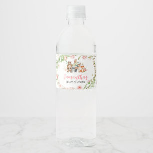 Pink Floral Woodland Baby Shower Water Bottle Label