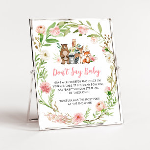 Pink Floral Woodland Don't Say Baby Sign