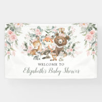 Pink Floral Woodland Forest Animals Baby Welcome