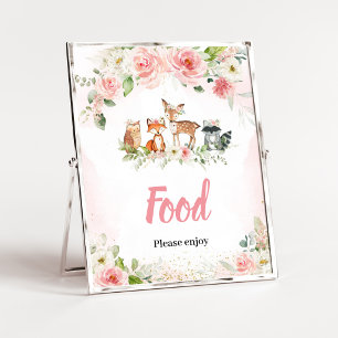 Pink Floral Woodland Shower Food Sign