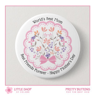 Pink Floral World's Best Mum Mother's Day Button