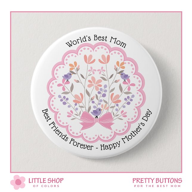 Pink Floral World's Best Mum Mother's Day Button (Creator Uploaded)