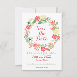 Pink Floral Wreath - 3x5 Save the Date