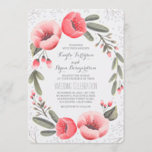 Pink Floral Wreath Baby's Breath Wedding Invitation