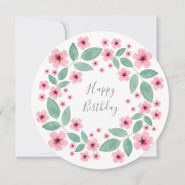Pink Floral Wreath Card (Front)