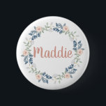 Pink Floral Wreath Custom Name Badge<br><div class="desc">Cute name badge for school or work</div>