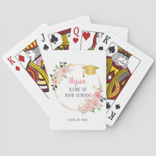 Pink Floral Wreath Graduation Souvenir Playing Cards