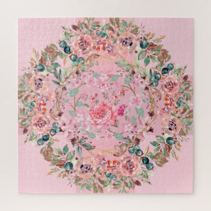 Pink Floral Wreath Jigsaw Puzzle