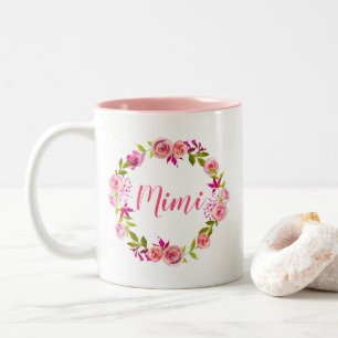 Pink Floral Wreath Mother's Day Gift for Mimi Two-Tone Coffee Mug