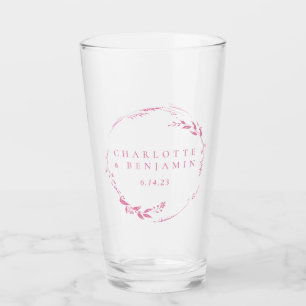 Pink Floral Wreath Personalised Wedding Date  Glass