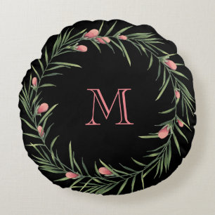 Pink Floral Wreath Round Cushion