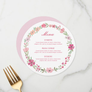 Pink Floral Wreath Round Menu