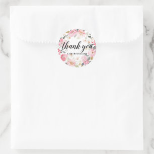 Pink Floral Wreath Thank You Classic Round Sticker