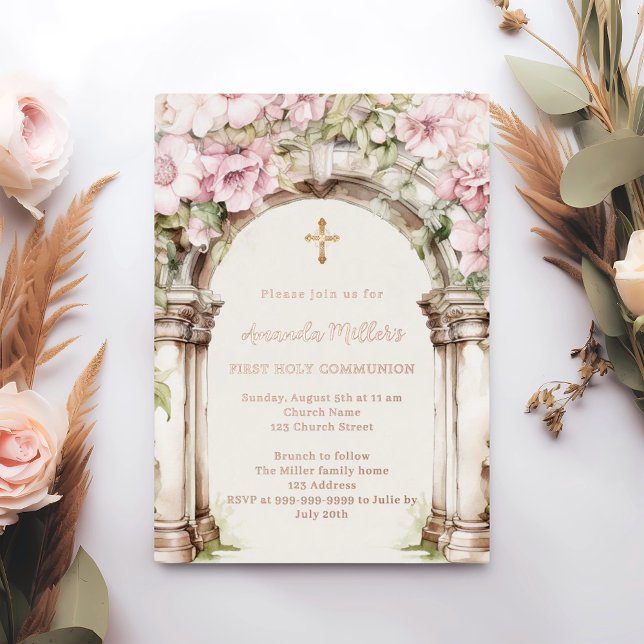 Pink florals arch beige First Communion rose gold (Creator Uploaded)