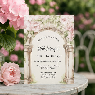 Pink florals arch beige luxury birthday invitation