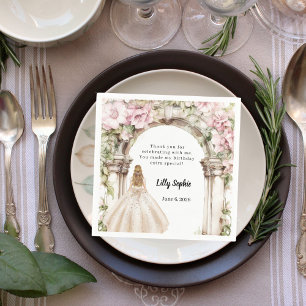 Pink florals arch dress birthday napkin