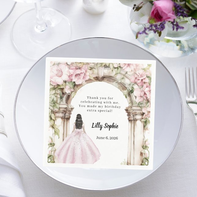 Pink florals arch dress birthday napkin (Creator Uploaded)