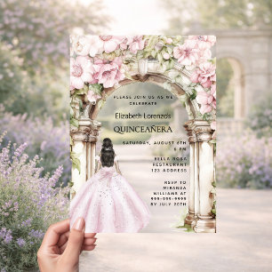 Pink florals arch dress clear Quinceanera Acrylic Invitations