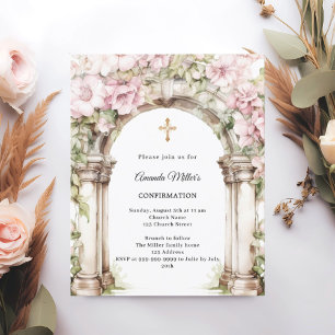 Pink florals arch girl Confirmation invitation