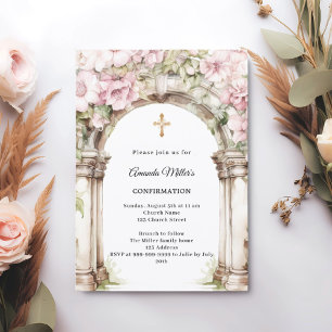 Pink florals arch girl Confirmation Invitation