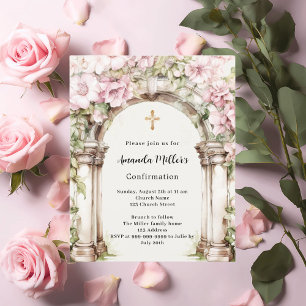 Pink florals arch girl Confirmation invitation