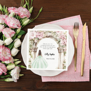 Pink florals arch green dress birthday napkin