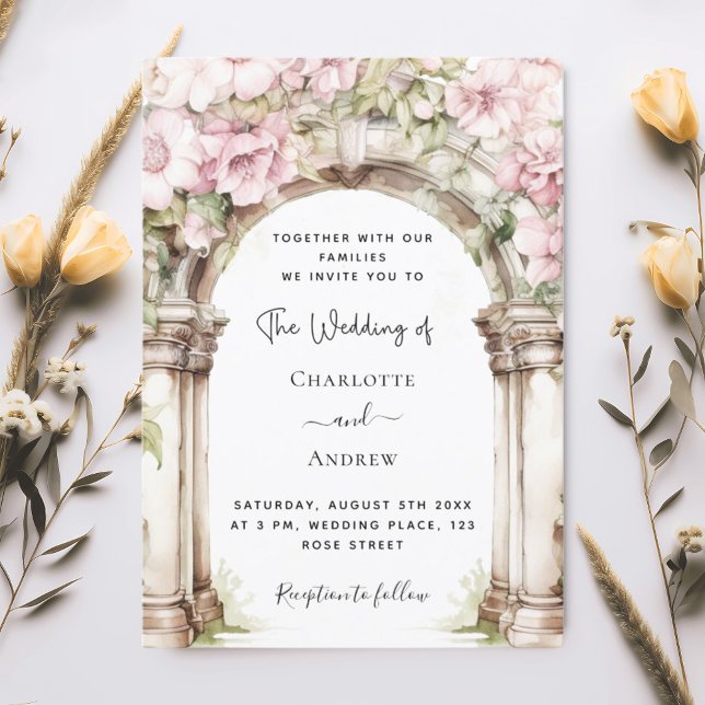 Pink florals arch wedding  invitation (Creator Uploaded)