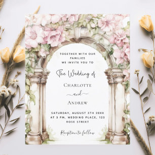 Pink florals arch wedding invitation