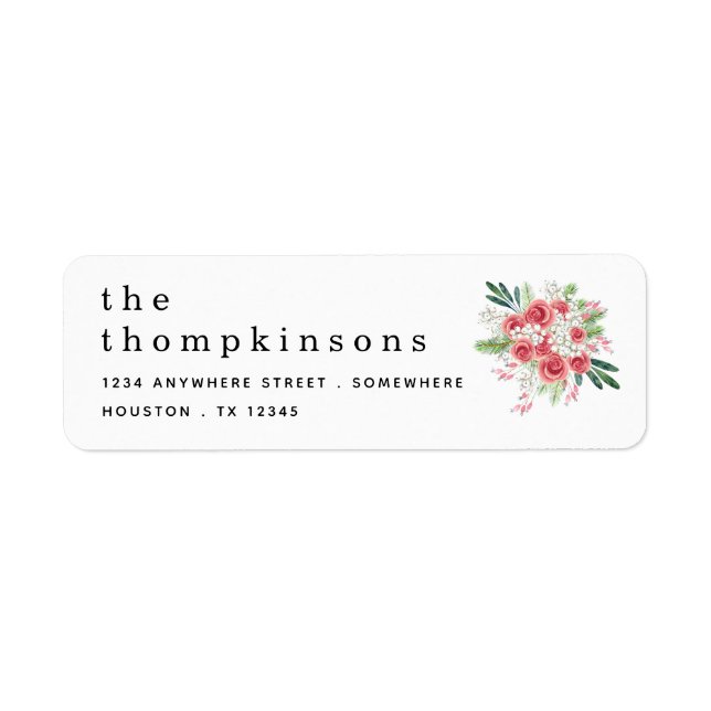 Pink Florals Berries Name Return Address Christmas Label (Front)