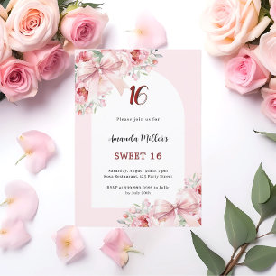 Pink florals bows arch luxury Sweet 16 Invitation